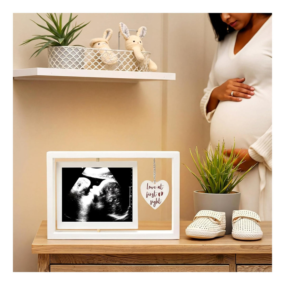 Ultrasound Picture Frames Love at First Sight Sonogram Picture Frame Rustic Gender Reveal Decorations Neutral Ultrasound 4''x3'' Photo Insert for Expecting Parents Pregnancy New Mom Gift