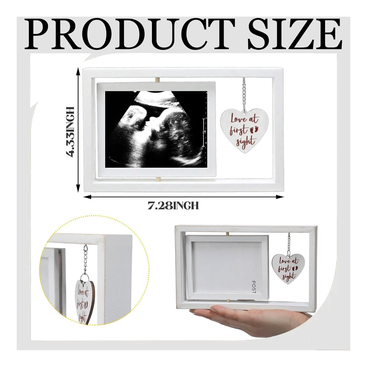 Ultrasound Picture Frames Love at First Sight Sonogram Picture Frame Rustic Gender Reveal Decorations Neutral Ultrasound 4''x3'' Photo Insert for Expecting Parents Pregnancy New Mom Gift