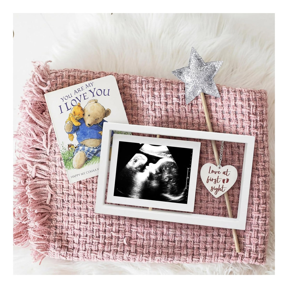 Ultrasound Picture Frames Love at First Sight Sonogram Picture Frame Rustic Gender Reveal Decorations Neutral Ultrasound 4''x3'' Photo Insert for Expecting Parents Pregnancy New Mom Gift