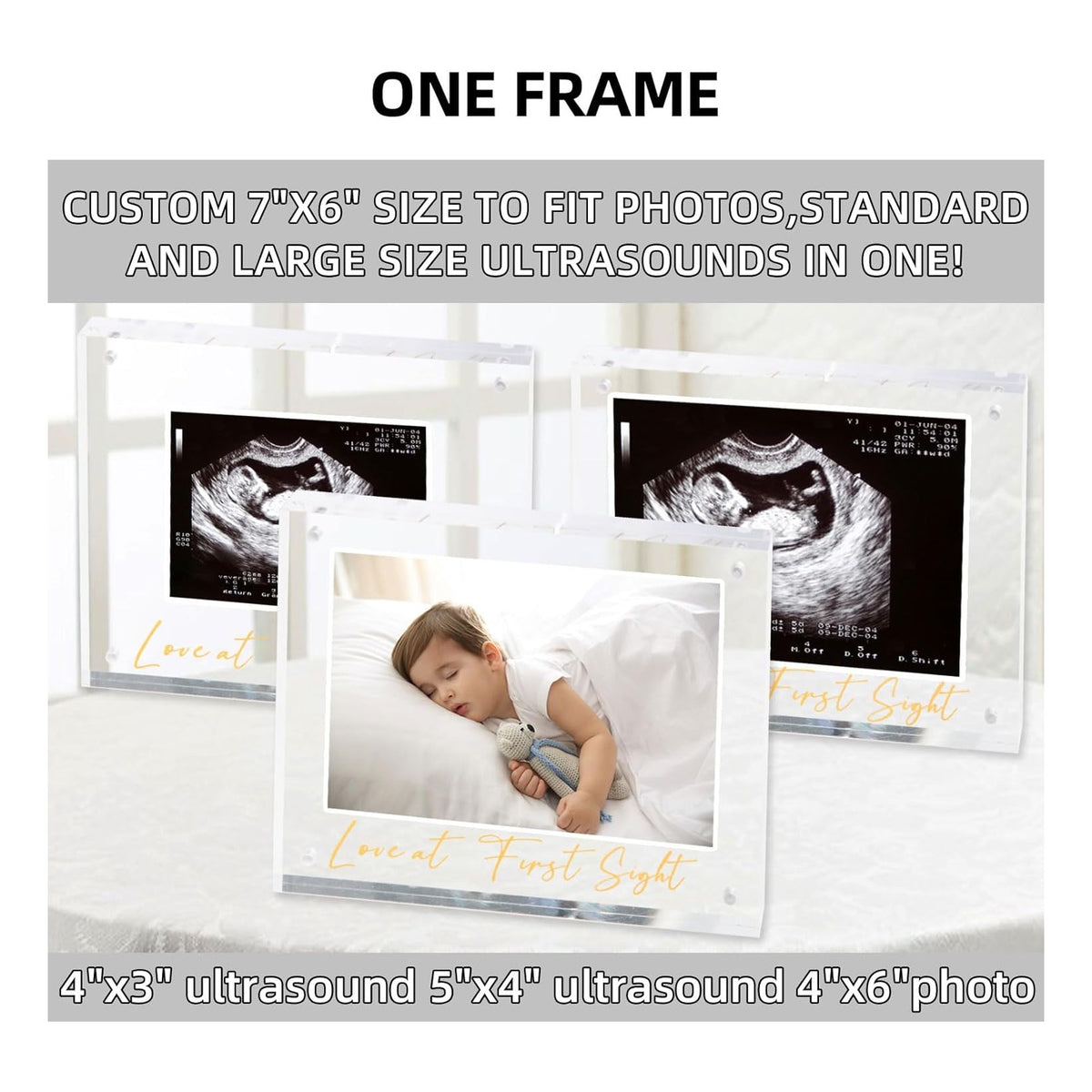 Ultrasound Picture Frame, Bright Photo Frame, Sonogram Love at First Sight Baby Keepsake Baby Announcement, Birth Information, Expecting Mom Parents to be Unique Gifts for Pregnant