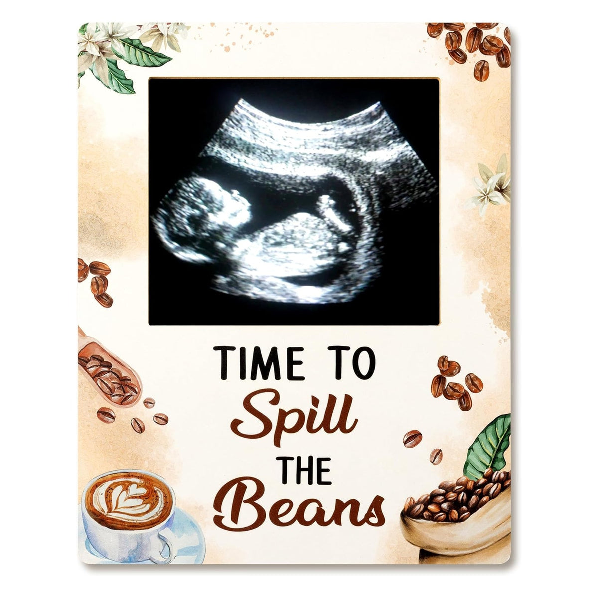 Baby Sonogram Picture Frame - Coffee Baby Shower Sign Time to Spill the Beans Ultrasound Photos Frames Pregnancy Announcement Keepsake Gifts Gender Reveal Decorations for Expecting Parents