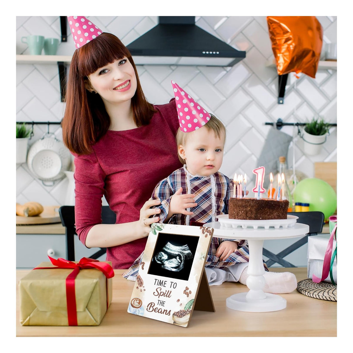Baby Sonogram Picture Frame - Coffee Baby Shower Sign Time to Spill the Beans Ultrasound Photos Frames Pregnancy Announcement Keepsake Gifts Gender Reveal Decorations for Expecting Parents