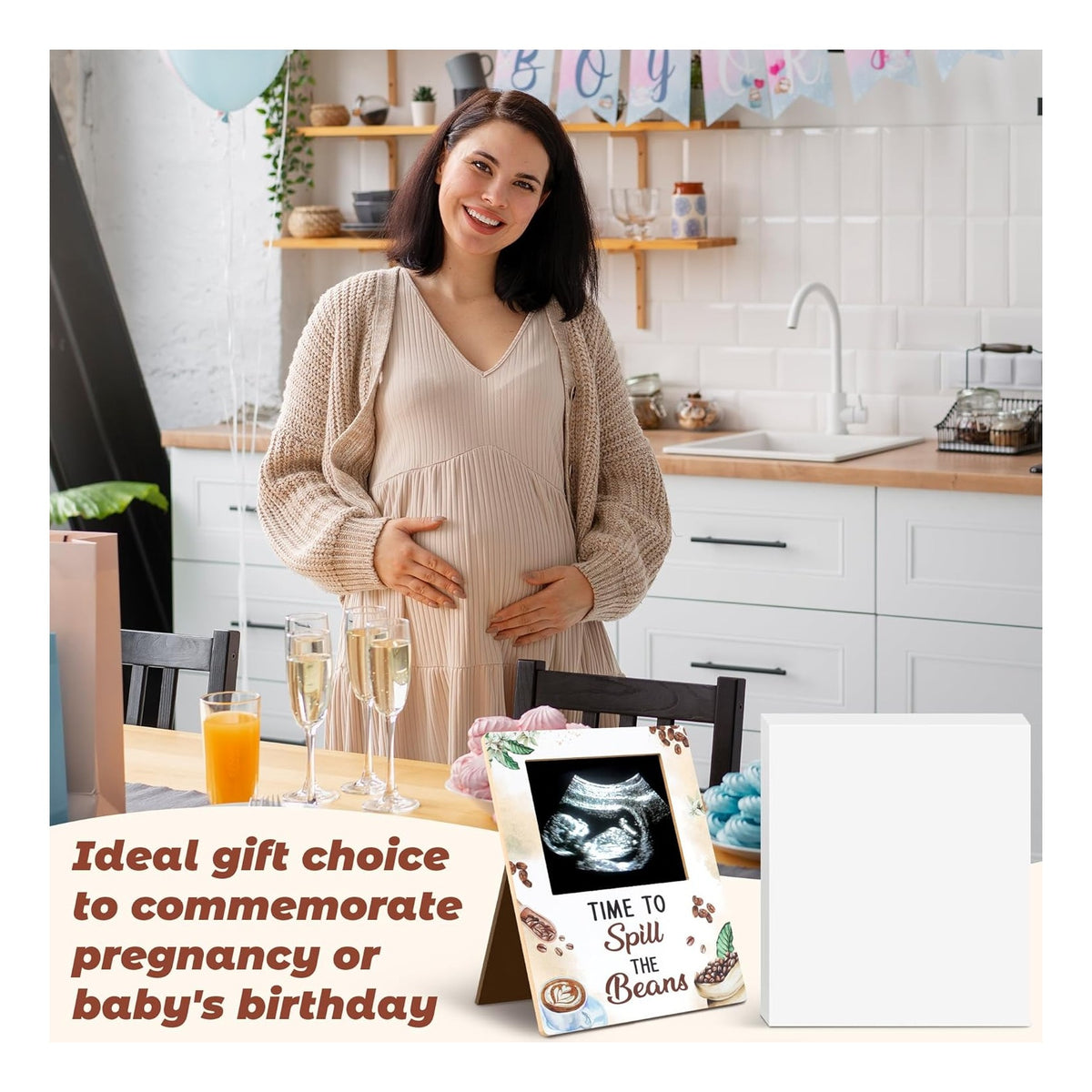 Baby Sonogram Picture Frame - Coffee Baby Shower Sign Time to Spill the Beans Ultrasound Photos Frames Pregnancy Announcement Keepsake Gifts Gender Reveal Decorations for Expecting Parents