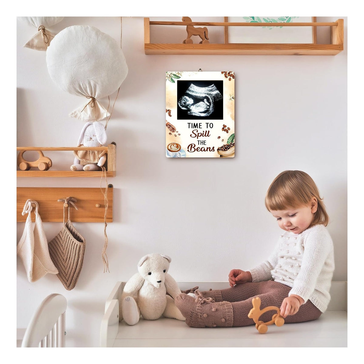 Baby Sonogram Picture Frame - Coffee Baby Shower Sign Time to Spill the Beans Ultrasound Photos Frames Pregnancy Announcement Keepsake Gifts Gender Reveal Decorations for Expecting Parents