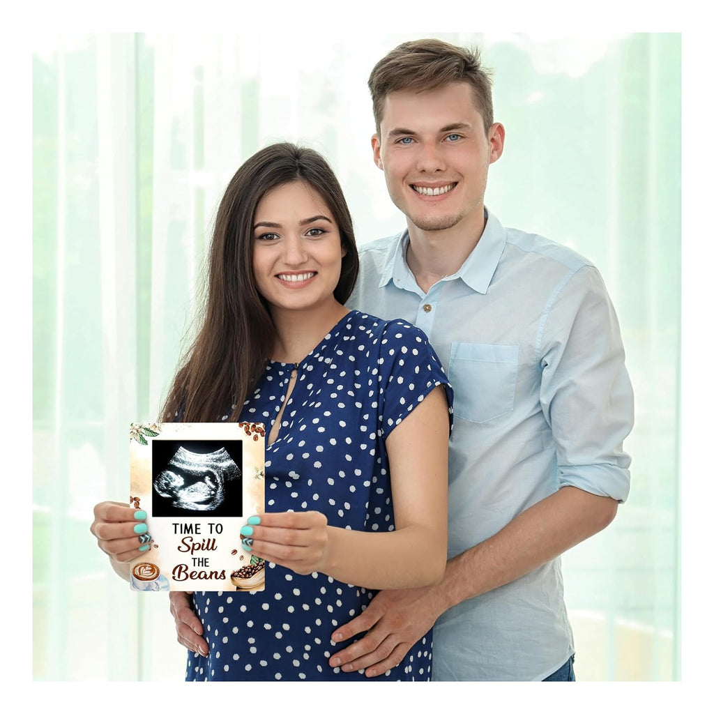 Baby Sonogram Picture Frame - Coffee Baby Shower Sign Time to Spill the Beans Ultrasound Photos Frames Pregnancy Announcement Keepsake Gifts Gender Reveal Decorations for Expecting Parents