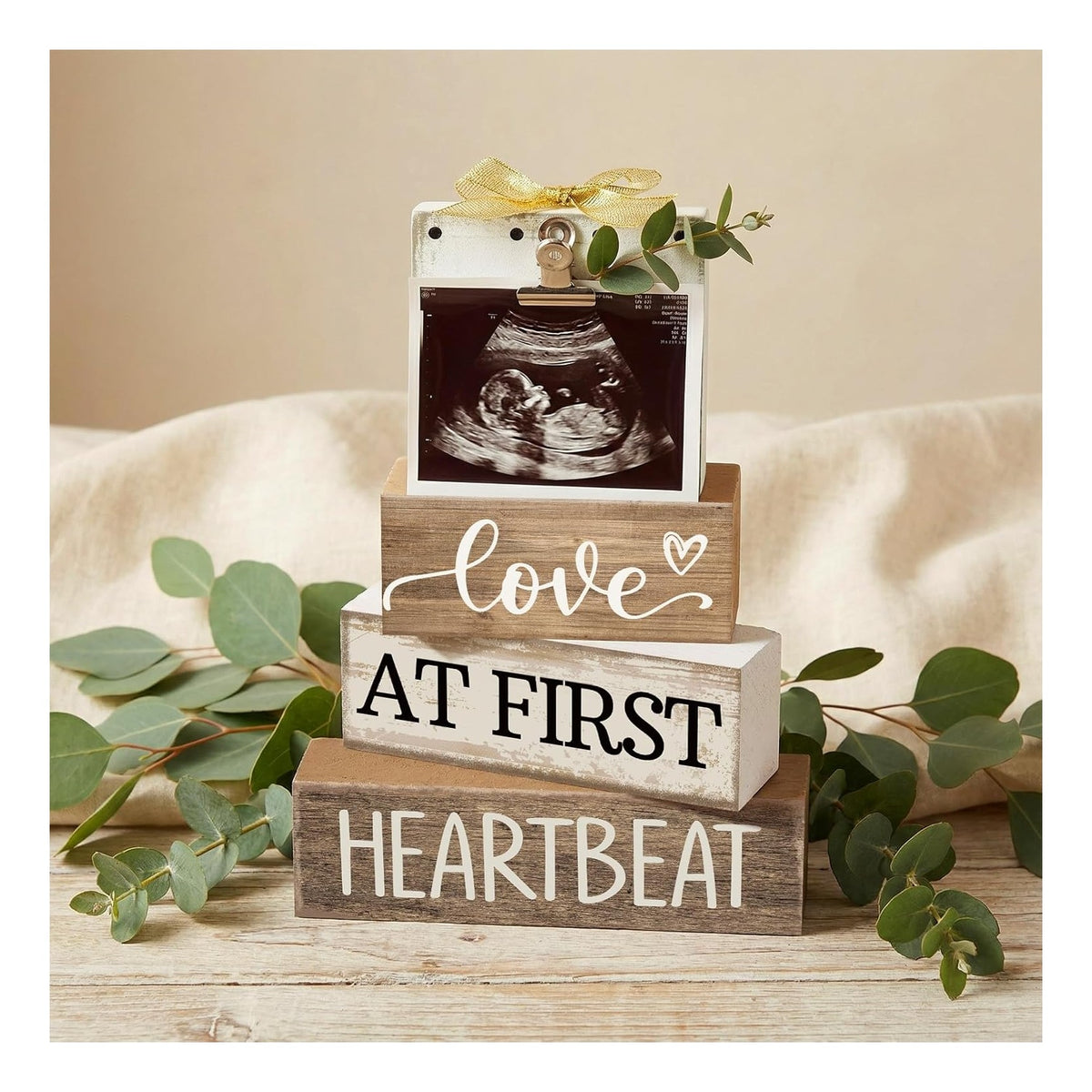 4 Pcs Ultrasound Picture Frame Gender Reveal Gifts for Parents Wooden Sonogram Pregnancy Keepsake Love at First Heartbeat Baby Shower Gifts for First Mothers Day Nursery Decor