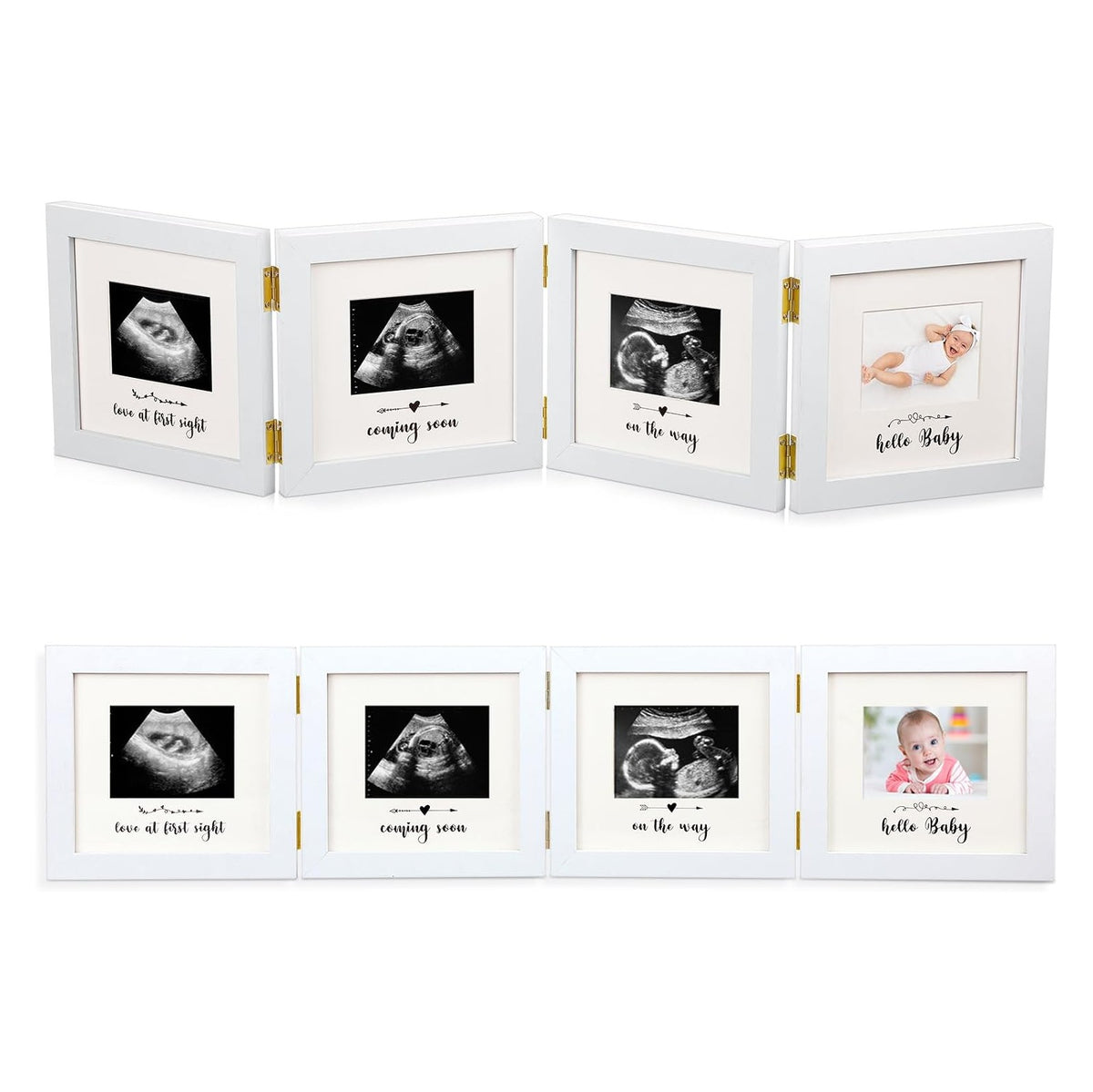 Picture Frame Quadruple Ultrasound Picture Frame 4 Folding Pregnancy Keepsake Photo for Pregnancy Announcements First Time to Be Dad Mom Gifts Gender Nursery Baby Gift