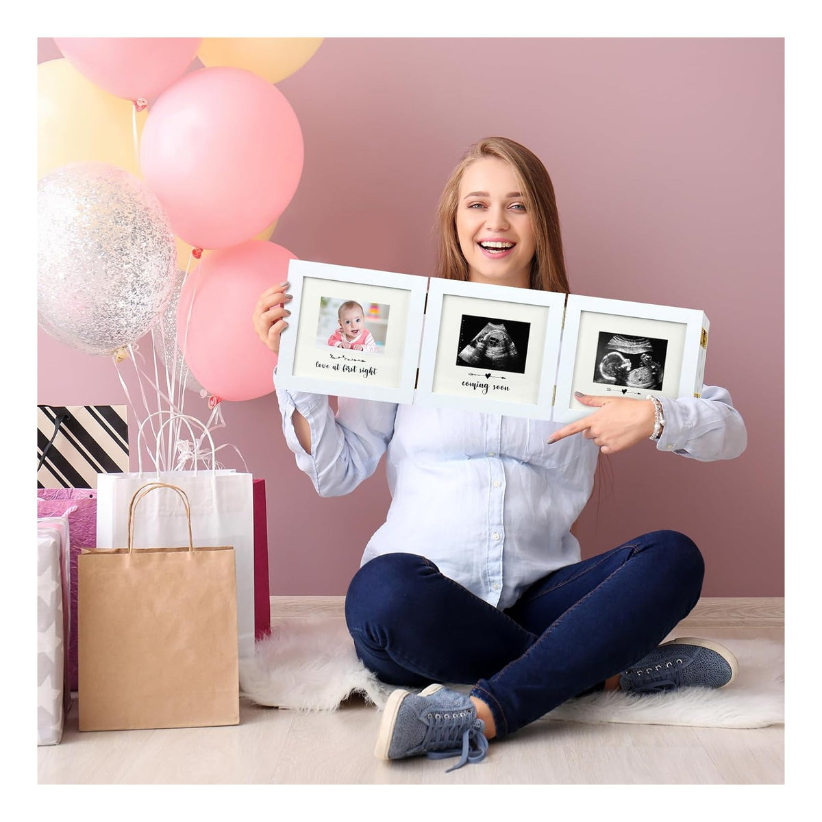 Picture Frame Quadruple Ultrasound Picture Frame 4 Folding Pregnancy Keepsake Photo for Pregnancy Announcements First Time to Be Dad Mom Gifts Gender Nursery Baby Gift