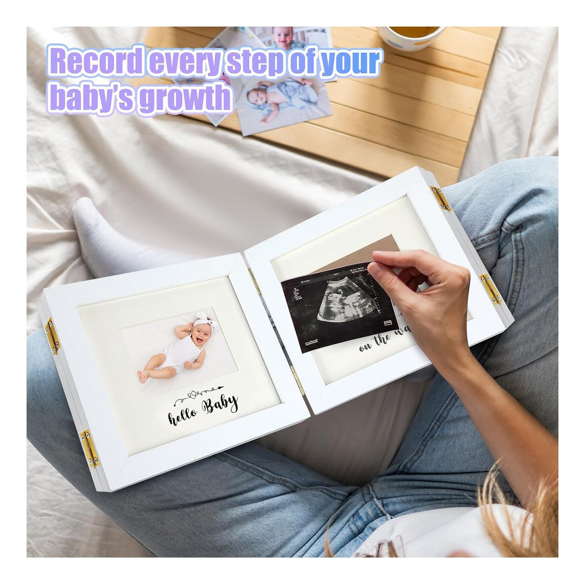 Picture Frame Quadruple Ultrasound Picture Frame 4 Folding Pregnancy Keepsake Photo for Pregnancy Announcements First Time to Be Dad Mom Gifts Gender Nursery Baby Gift