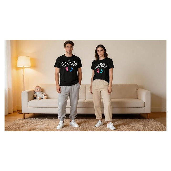 Visit the Qkdemfa Store Dad Shirt Mom Shirt: Mom and Dad Shirts Pregnancy Announcement Tshirt Gender Reveal Family Matching Couple Outfits