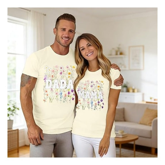 Mom and Dad Matching Shirts Floral Mama Tshirt for Women Pregnancy Announcement T-Shirt Vintage Flowers Mom Shirt