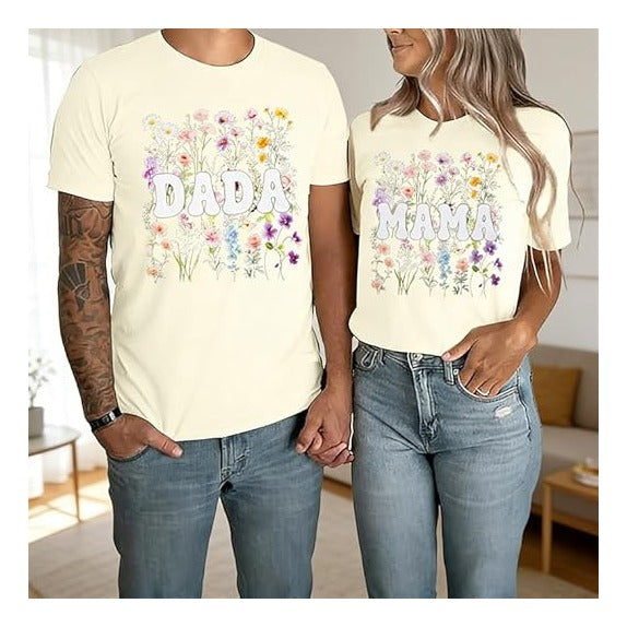 Mom and Dad Matching Shirts Floral Mama Tshirt for Women Pregnancy Announcement T-Shirt Vintage Flowers Mom Shirt