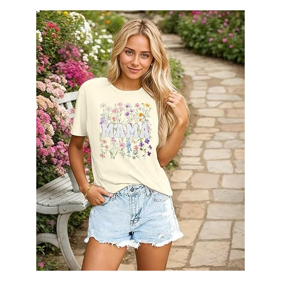Mom and Dad Matching Shirts Floral Mama Tshirt for Women Pregnancy Announcement T-Shirt Vintage Flowers Mom Shirt