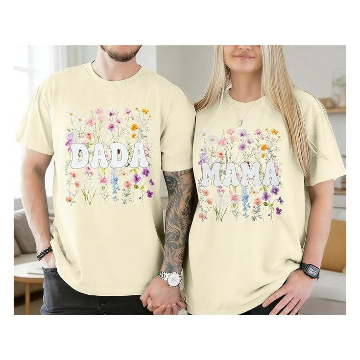 Mom and Dad Matching Shirts Floral Mama Tshirt for Women Pregnancy Announcement T-Shirt Vintage Flowers Mom Shirt
