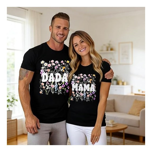 Mom and Dad Matching Shirts Floral Mama Tshirt for Women Pregnancy Announcement T-Shirt Vintage Flowers Mom Shirt