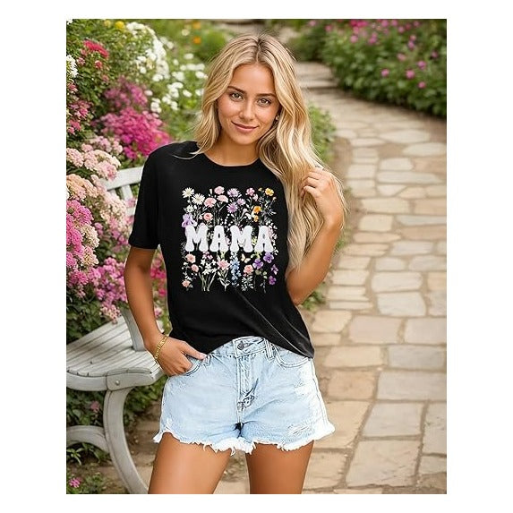 Mom and Dad Matching Shirts Floral Mama Tshirt for Women Pregnancy Announcement T-Shirt Vintage Flowers Mom Shirt