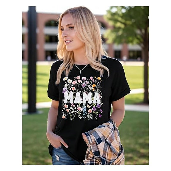 Mom and Dad Matching Shirts Floral Mama Tshirt for Women Pregnancy Announcement T-Shirt Vintage Flowers Mom Shirt