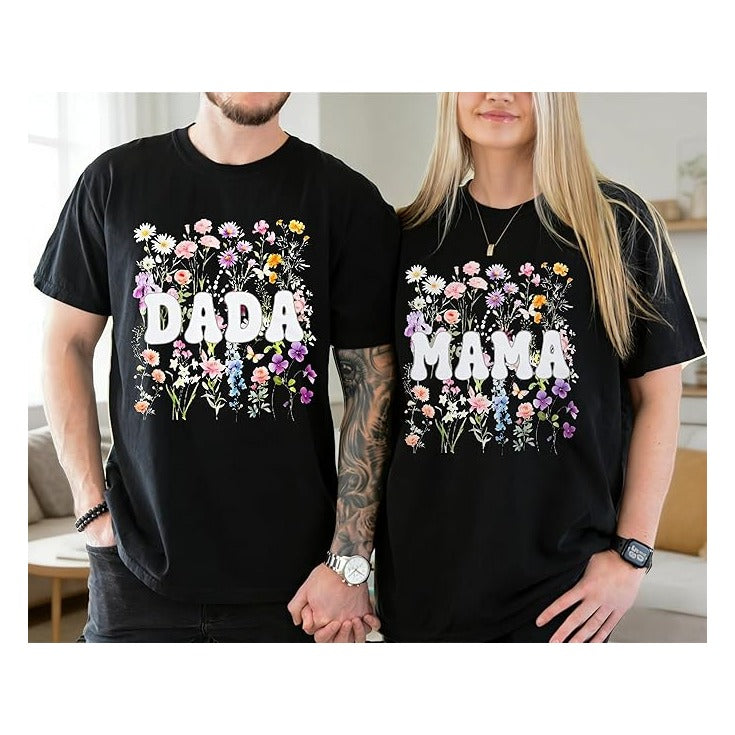 Mom and Dad Matching Shirts Floral Mama Tshirt for Women Pregnancy Announcement T-Shirt Vintage Flowers Mom Shirt