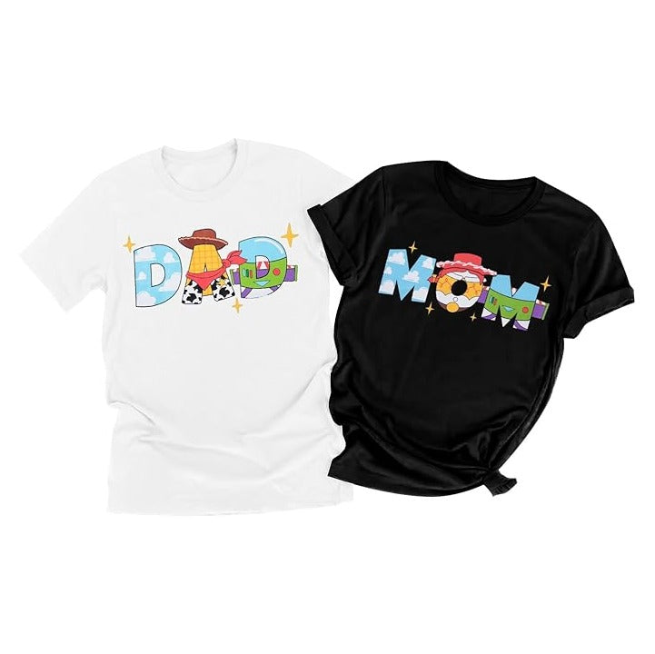 Toy Dad Shirt Toys Mom T-Shirts Funny Mama and Dada Shirts Matching Birthday Top Family Vacation Cartoon Tee
