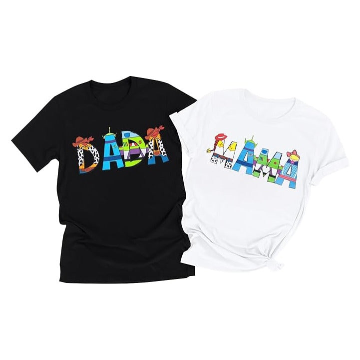 Toy Dad Shirt Toys Mom T-Shirts Funny Mama and Dada Shirts Matching Birthday Top Family Vacation Cartoon Tee