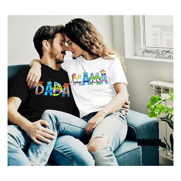 Toy Dad Shirt Toys Mom T-Shirts Funny Mama and Dada Shirts Matching Birthday Top Family Vacation Cartoon Tee