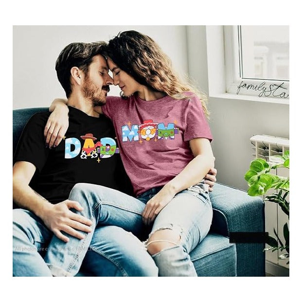 Toy Dad Shirt Toys Mom T-Shirts Funny Mama and Dada Shirts Matching Birthday Top Family Vacation Cartoon Tee