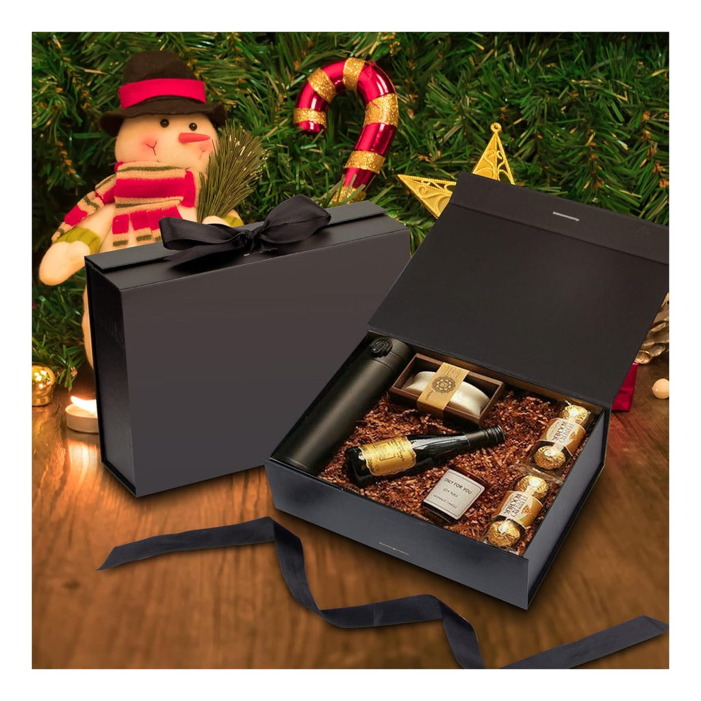 Gift Box with Lid for Presents 10.5x7.5x3.1 Inches with Ribbon and Magnetic Closure