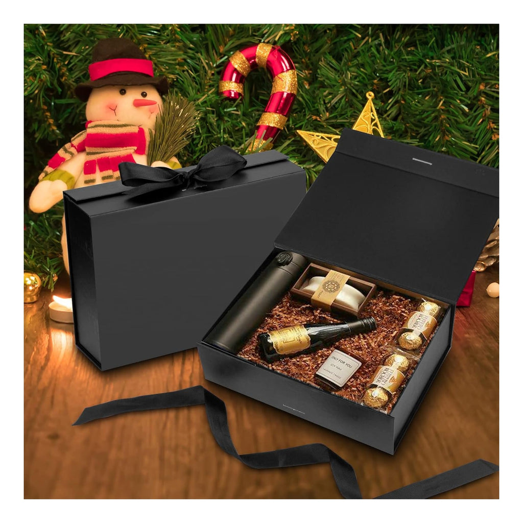 Gift Box with Lid for Presents 10.5x7.5x3.1 Inches with Ribbon and Magnetic Closure