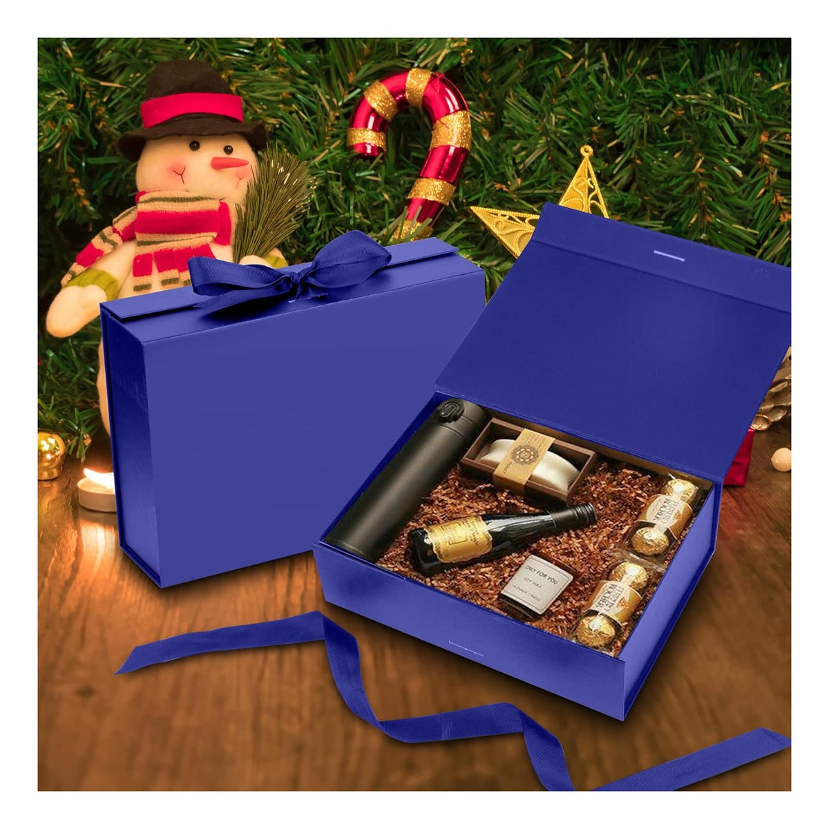 Gift Box with Lid for Presents 10.5x7.5x3.1 Inches with Ribbon and Magnetic Closure