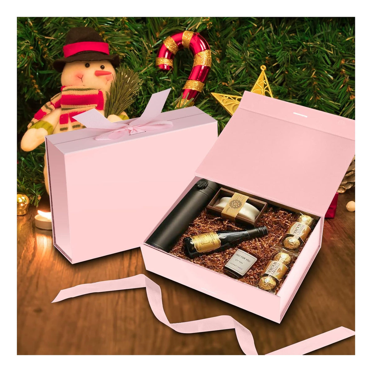 Gift Box with Lid for Presents 10.5x7.5x3.1 Inches with Ribbon and Magnetic Closure