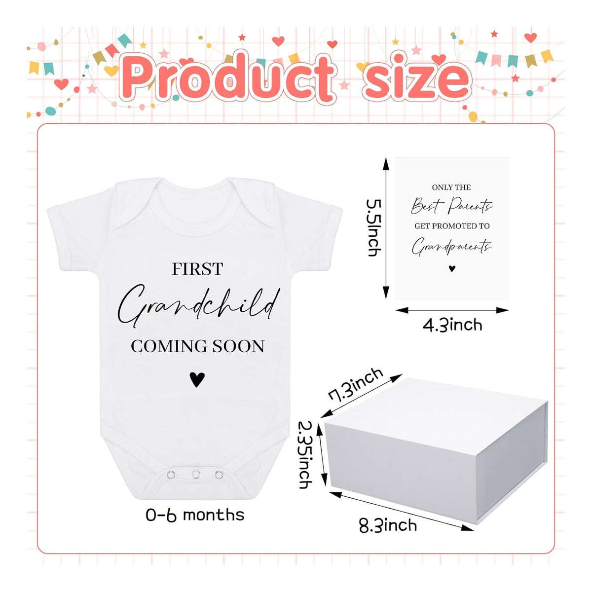 4 Pcs Pregnancy Announcement for Grandparents, First Grandchild Coming Soon Baby Bodysuit, Grandparents Pregnancy Reveal Card Baby Reveal Gift Box Baby Announcement Gifts Set for Grandparents