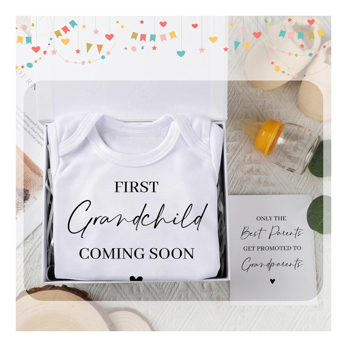 4 Pcs Pregnancy Announcement for Grandparents, First Grandchild Coming Soon Baby Bodysuit, Grandparents Pregnancy Reveal Card Baby Reveal Gift Box Baby Announcement Gifts Set for Grandparents