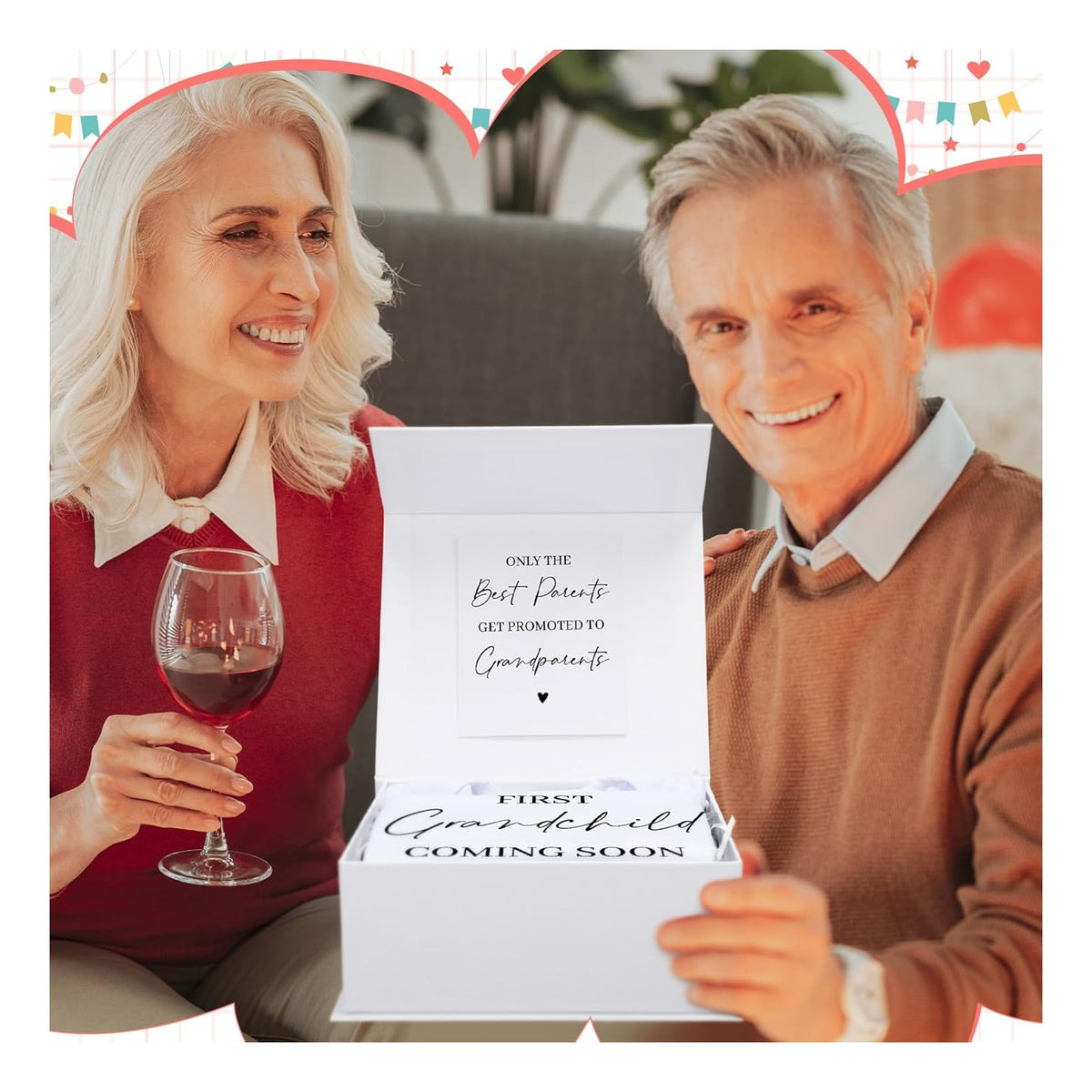 4 Pcs Pregnancy Announcement for Grandparents, First Grandchild Coming Soon Baby Bodysuit, Grandparents Pregnancy Reveal Card Baby Reveal Gift Box Baby Announcement Gifts Set for Grandparents