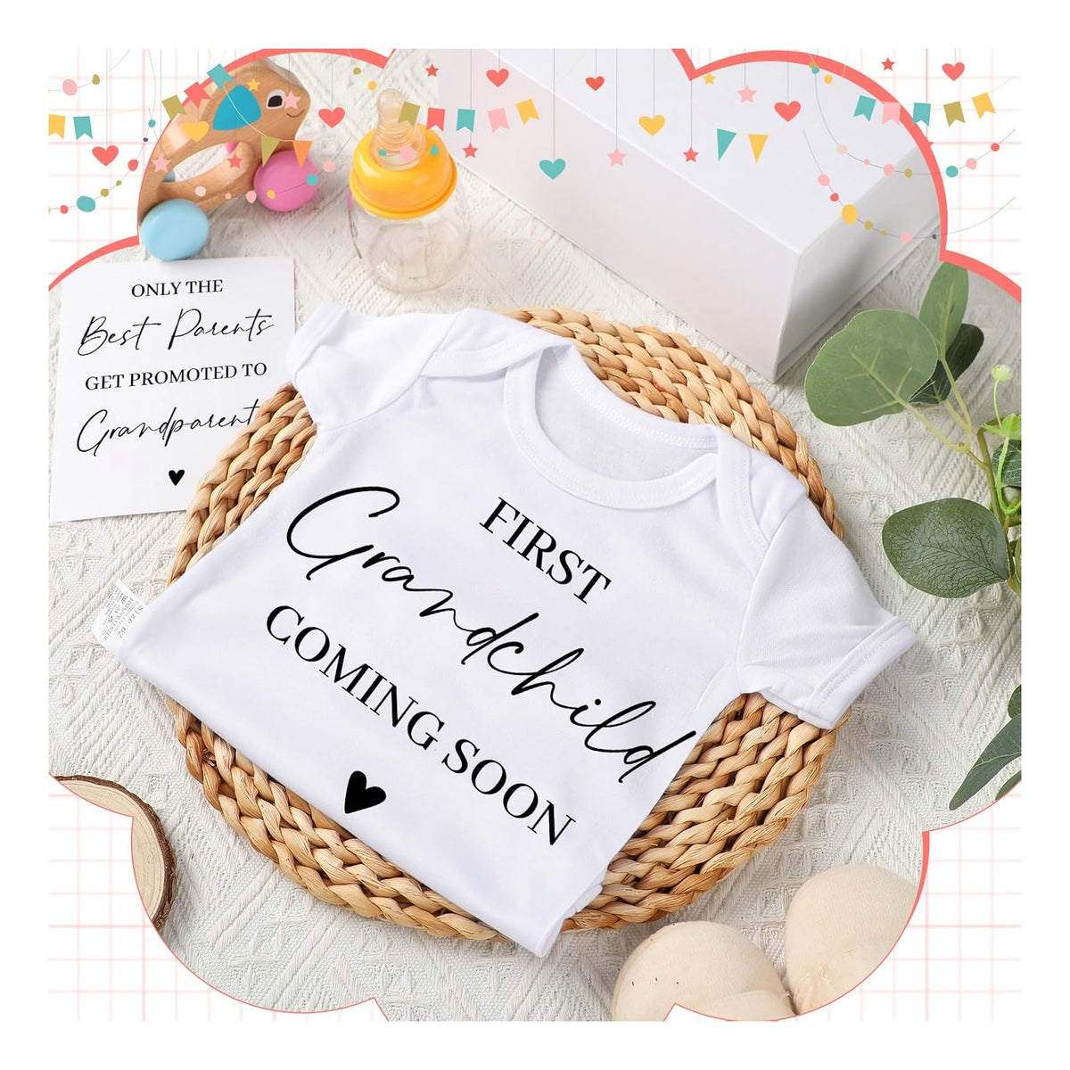 4 Pcs Pregnancy Announcement for Grandparents, First Grandchild Coming Soon Baby Bodysuit, Grandparents Pregnancy Reveal Card Baby Reveal Gift Box Baby Announcement Gifts Set for Grandparents