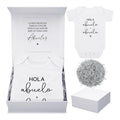 4 Pcs Pregnancy Announcement for Abuelos, Hola Abuelos Baby Bodysuit Pregnancy Reveal Card Baby Announcement Gift Box with Gifts Set