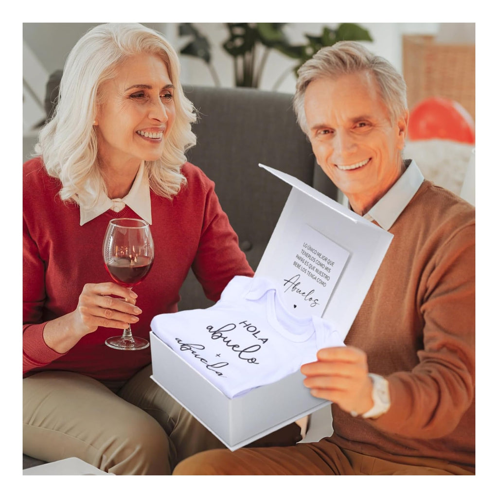 4 Pcs Pregnancy Announcement for Abuelos, Hola Abuelos Baby Bodysuit Pregnancy Reveal Card Baby Announcement Gift Box with Gifts Set