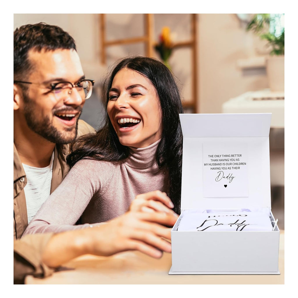 4 Pcs Pregnancy Announcement for Husband, Hello Daddy Baby Bodysuit, Hello Daddy Pregnancy Reveal Card Baby Reveal Gift Box Baby Announcement Gifts Set for Husband Partner