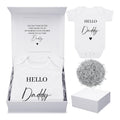 4 Pcs Pregnancy Announcement for Husband, Hello Daddy Baby Bodysuit, Hello Daddy Pregnancy Reveal Card Baby Reveal Gift Box Baby Announcement Gifts Set for Husband Partner