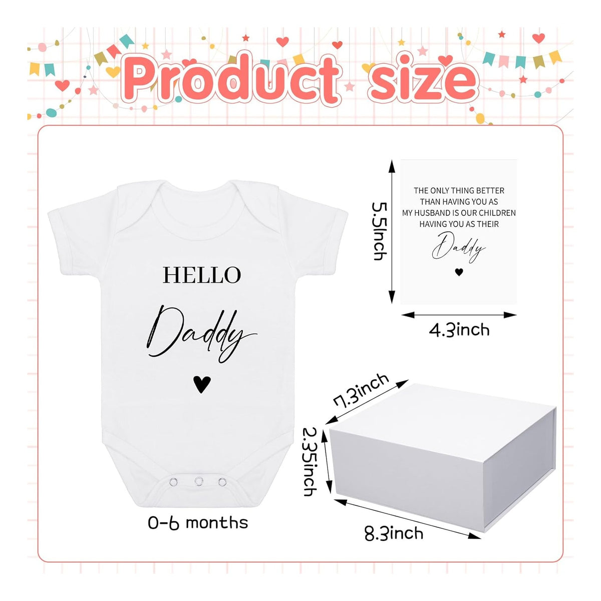 4 Pcs Pregnancy Announcement for Husband, Hello Daddy Baby Bodysuit, Hello Daddy Pregnancy Reveal Card Baby Reveal Gift Box Baby Announcement Gifts Set for Husband Partner