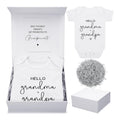 4 Pcs Pregnancy Announcement for Grandparents, Hello Grandpa Grandma Baby Bodysuit, Hello Grandparents Pregnancy Reveal Card Baby Reveal Gift Box Baby Announcement Gifts Set for Grandparents