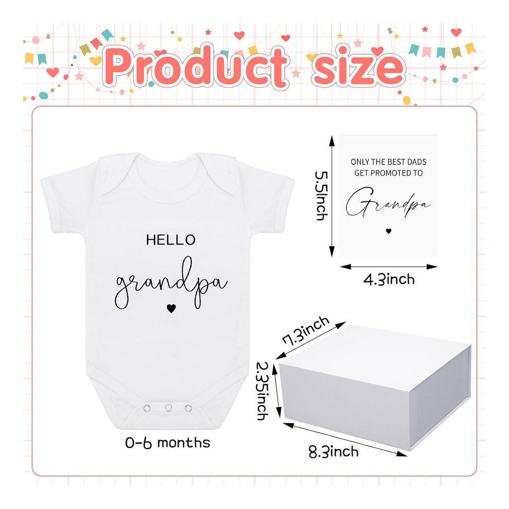 4 Pcs Pregnancy Announcement for Grandpa, Hello Grandpa Baby Bodysuit, Grandpa Pregnancy Reveal Card Baby Reveal Gift Box Baby Announcement Gifts Set for Grandpa