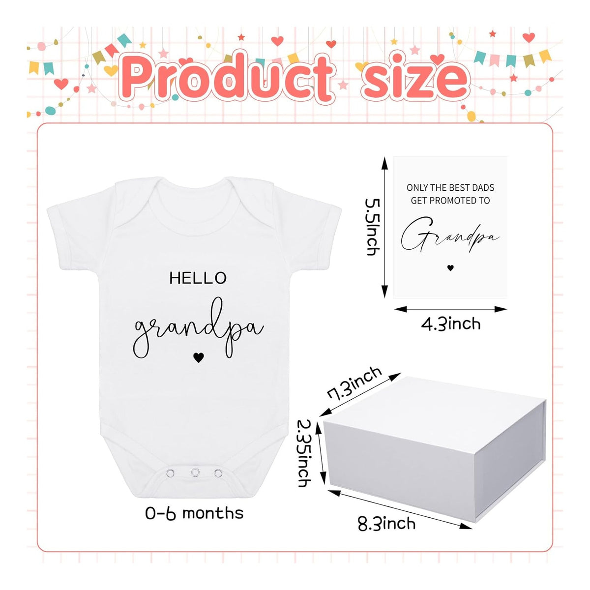 4 Pcs Pregnancy Announcement for Grandpa, Hello Grandpa Baby Bodysuit, Grandpa Pregnancy Reveal Card Baby Reveal Gift Box Baby Announcement Gifts Set for Grandpa