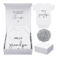 4 Pcs Pregnancy Announcement for Grandpa, Hello Grandpa Baby Bodysuit, Grandpa Pregnancy Reveal Card Baby Reveal Gift Box Baby Announcement Gifts Set for Grandpa