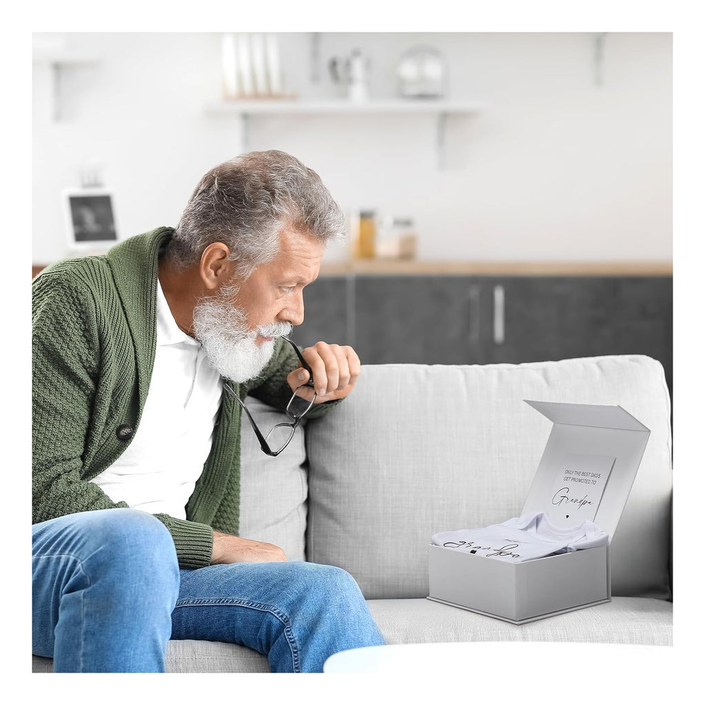 4 Pcs Pregnancy Announcement for Grandpa, Hello Grandpa Baby Bodysuit, Grandpa Pregnancy Reveal Card Baby Reveal Gift Box Baby Announcement Gifts Set for Grandpa