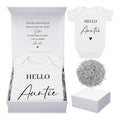 4 Pcs Pregnancy Announcement for Aunt, Hello Auntie Baby Bodysuit, Hello Auntie Pregnancy Reveal Card Baby Reveal Gift Box Baby Announcement Gifts Set for Aunt Women