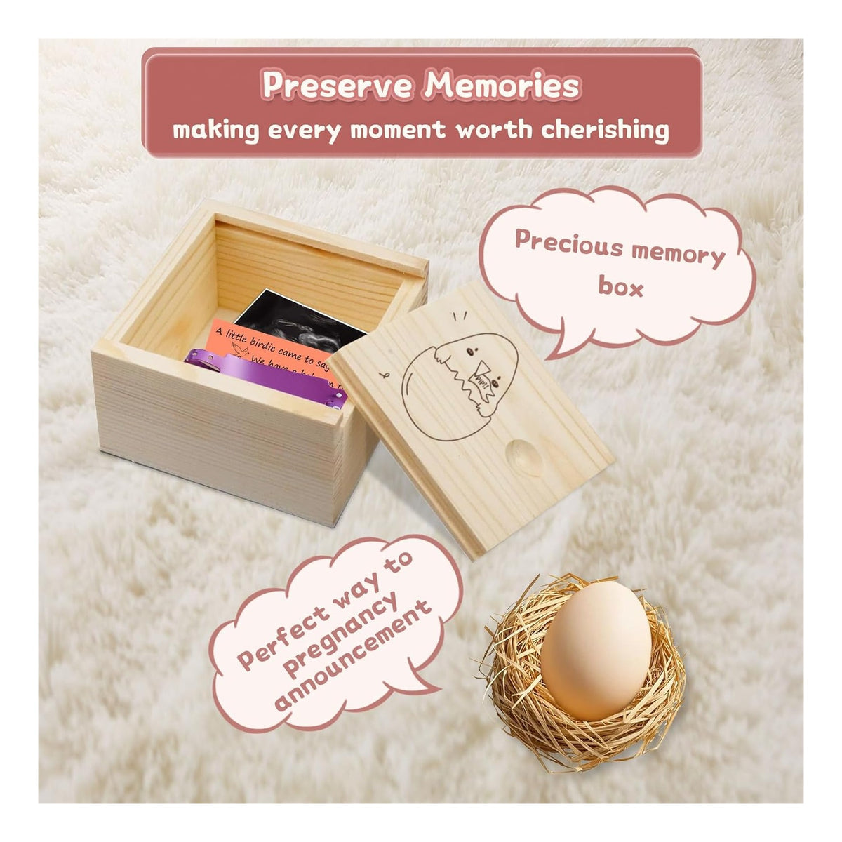 Egg Baby Announcement Reveal Ideas, Surprise Pregnancy Announcement Wood Box for Grandparents Husband Parents Friends, Baby Fun Gifts Box Idea