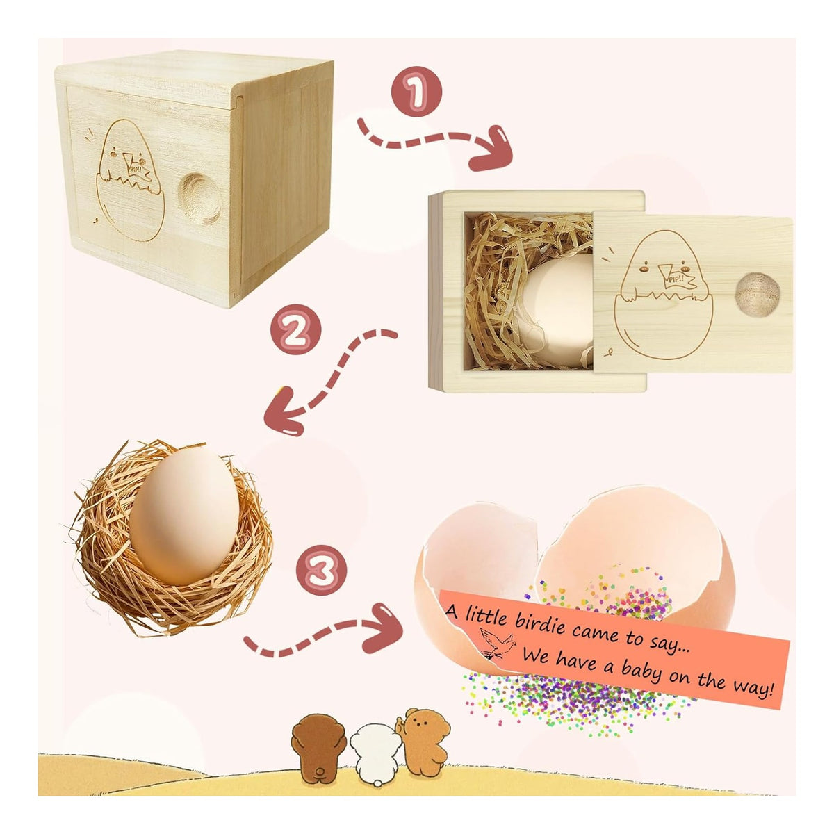 Egg Baby Announcement Reveal Ideas, Surprise Pregnancy Announcement Wood Box for Grandparents Husband Parents Friends, Baby Fun Gifts Box Idea