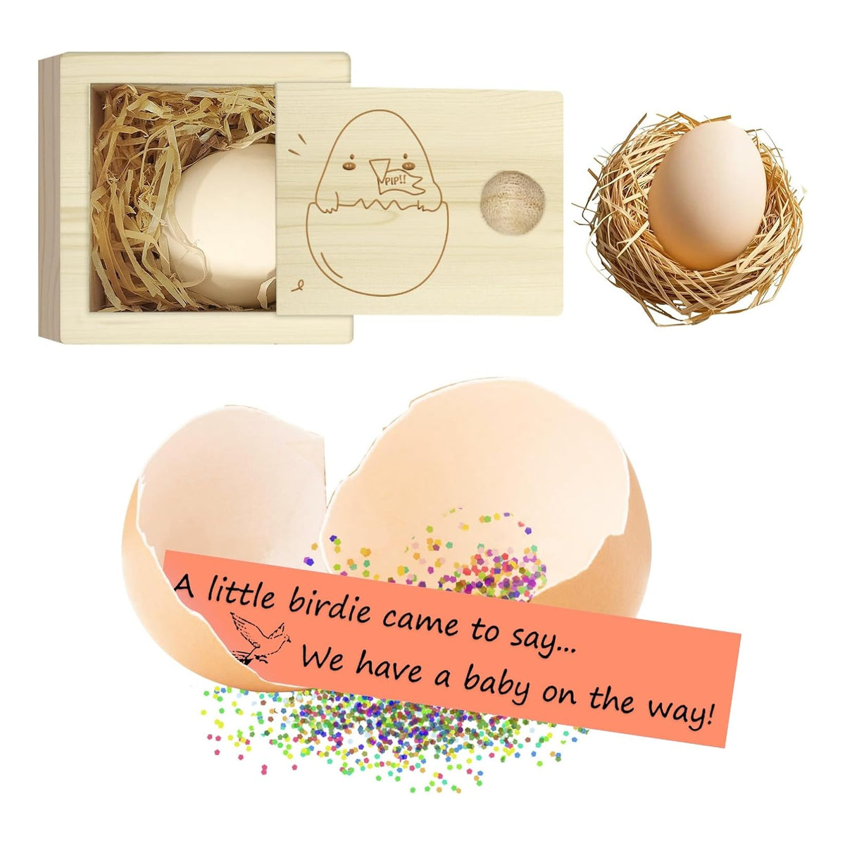 Egg Baby Announcement Reveal Ideas, Surprise Pregnancy Announcement Wood Box for Grandparents Husband Parents Friends, Baby Fun Gifts Box Idea