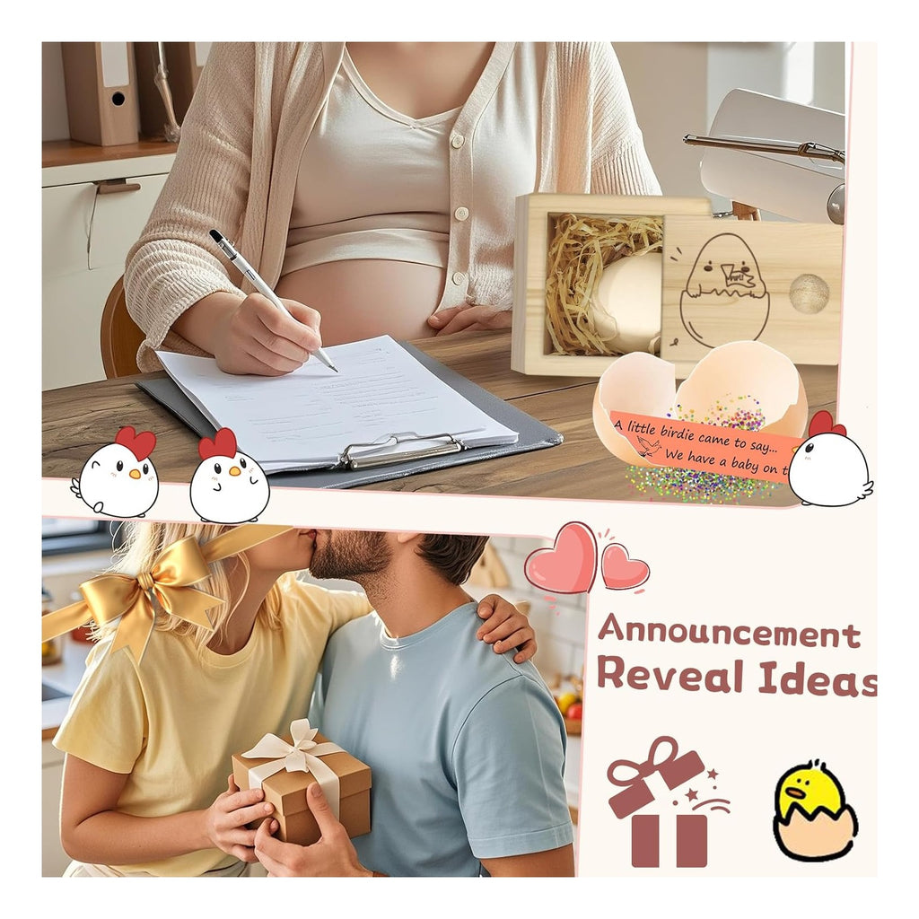Egg Baby Announcement Reveal Ideas, Surprise Pregnancy Announcement Wood Box for Grandparents Husband Parents Friends, Baby Fun Gifts Box Idea