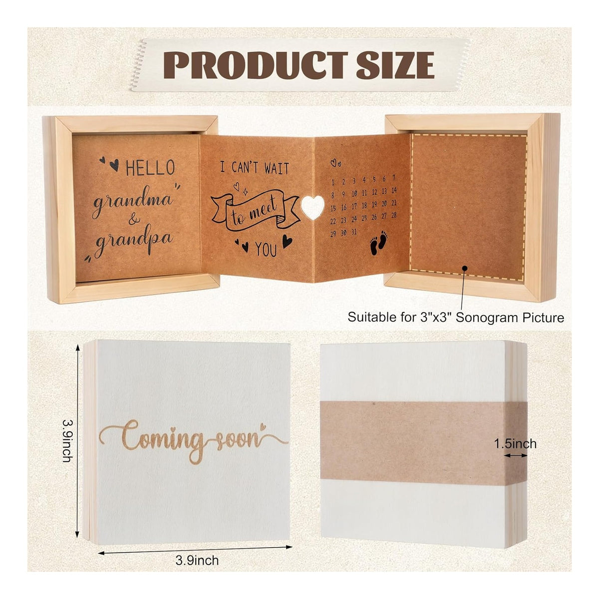 Pregnancy Announcement Box for New Grandparents Baby Announcement Baby Reveal Gift Ideas Wooden Sonogram Picture Frame Keepsake Box First Time Grandparent Gift to Announce Pregnancy Reveal